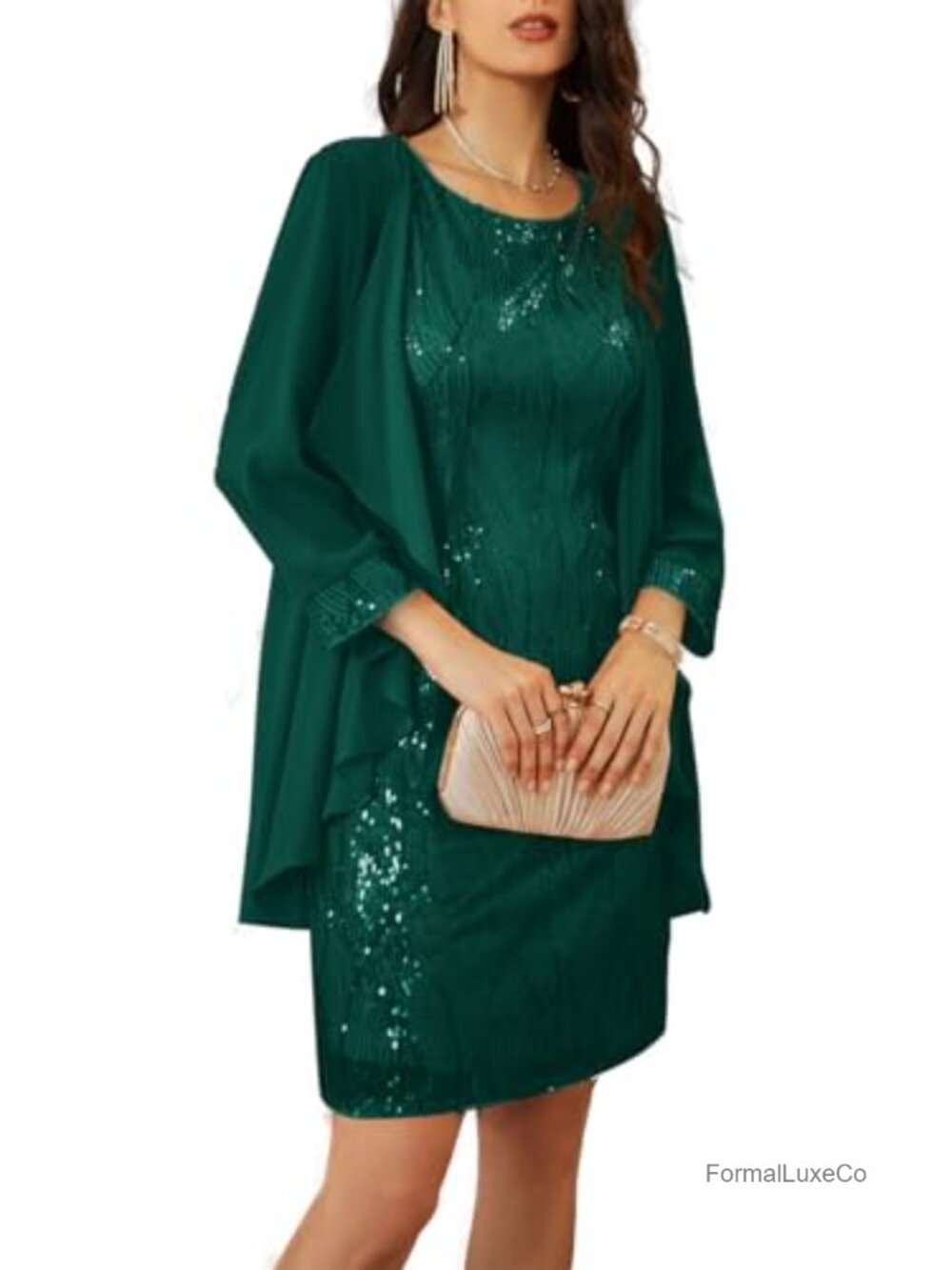 Womens Sequin Bodysuit Dress with Jacket Set Two Piece Formal Party